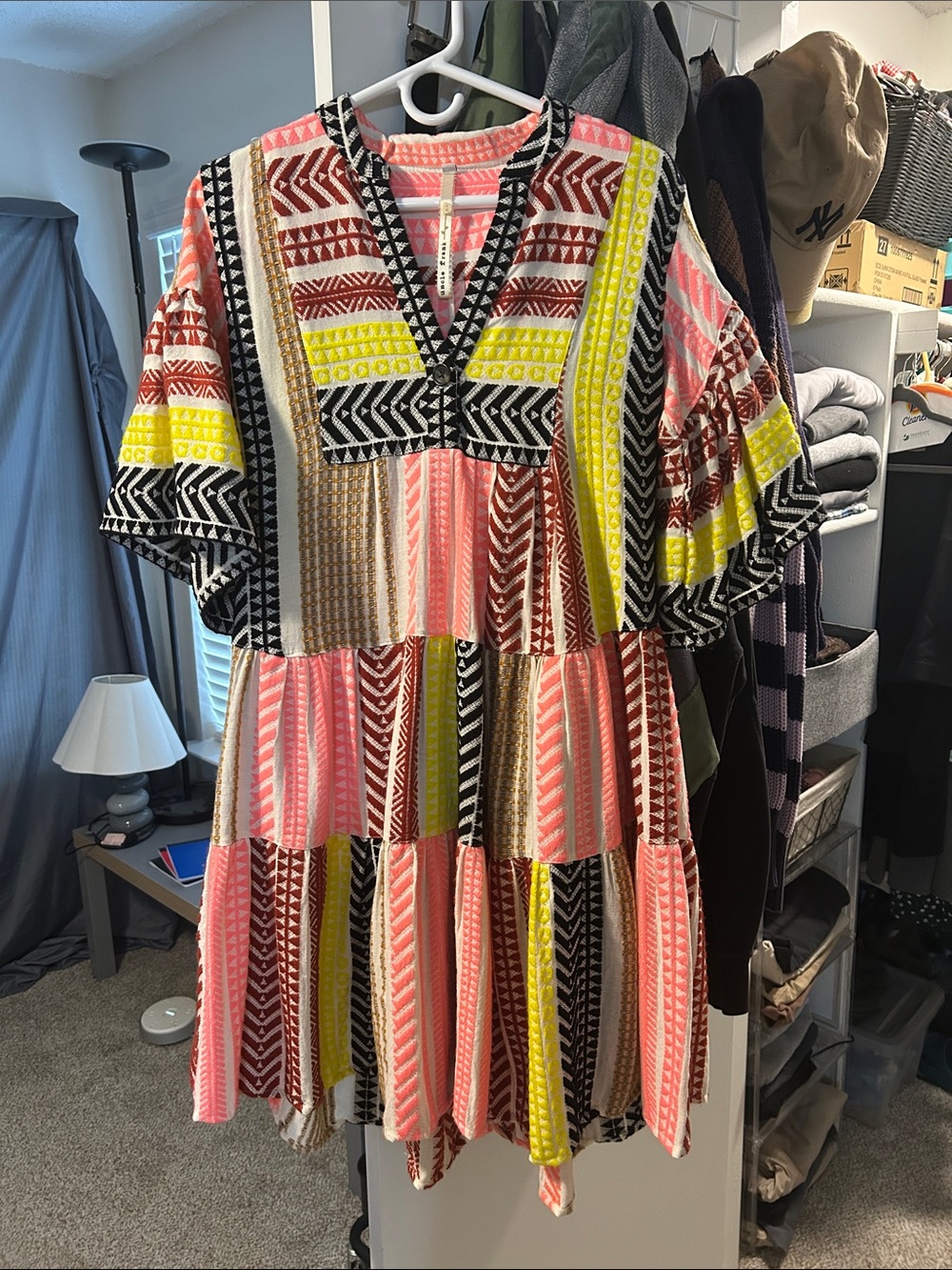 XS Uncle Frank Multicolor Striped CB Mini Dress — Pink, Yellow, Black, Brown